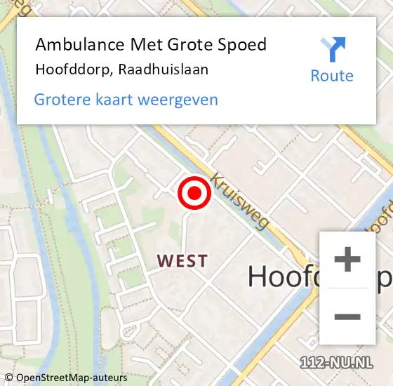 Locatie op kaart van de 112 melding: Ambulance Met Grote Spoed Naar Hoofddorp, Raadhuislaan op 12 september 2024 12:25