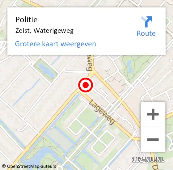 Locatie op kaart van de 112 melding: Politie Zeist, Waterigeweg op 12 september 2024 12:37