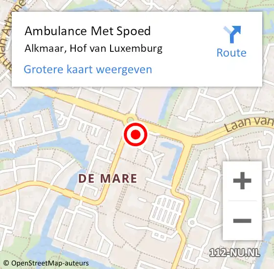 Locatie op kaart van de 112 melding: Ambulance Met Spoed Naar Alkmaar, Hof van Luxemburg op 12 september 2024 12:38