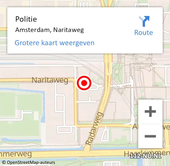 Locatie op kaart van de 112 melding: Politie Amsterdam, Naritaweg op 12 september 2024 12:56