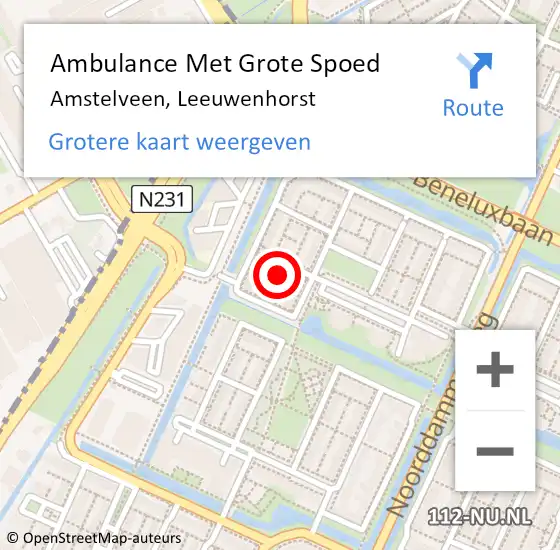 Locatie op kaart van de 112 melding: Ambulance Met Grote Spoed Naar Amstelveen, Leeuwenhorst op 12 september 2024 12:59