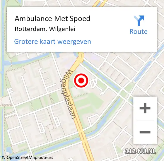 Locatie op kaart van de 112 melding: Ambulance Met Spoed Naar Rotterdam, Wilgenlei op 12 september 2024 13:03