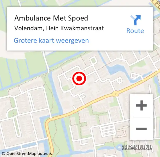 Locatie op kaart van de 112 melding: Ambulance Met Spoed Naar Volendam, Hein Kwakmanstraat op 12 september 2024 13:03