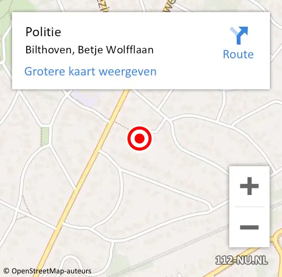 Locatie op kaart van de 112 melding: Politie Bilthoven, Betje Wolfflaan op 12 september 2024 13:19