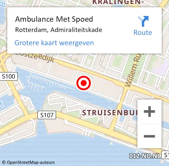 Locatie op kaart van de 112 melding: Ambulance Met Spoed Naar Rotterdam, Admiraliteitskade op 12 september 2024 13:29