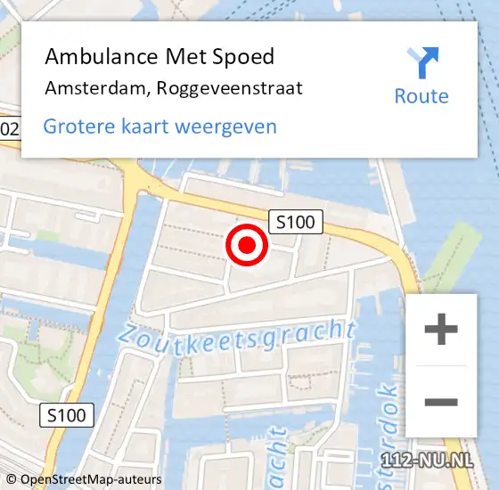 Locatie op kaart van de 112 melding: Ambulance Met Spoed Naar Amsterdam, Roggeveenstraat op 12 september 2024 13:36