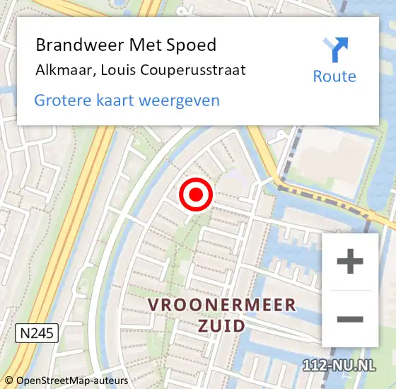 Locatie op kaart van de 112 melding: Brandweer Met Spoed Naar Alkmaar, Louis Couperusstraat op 12 september 2024 13:37