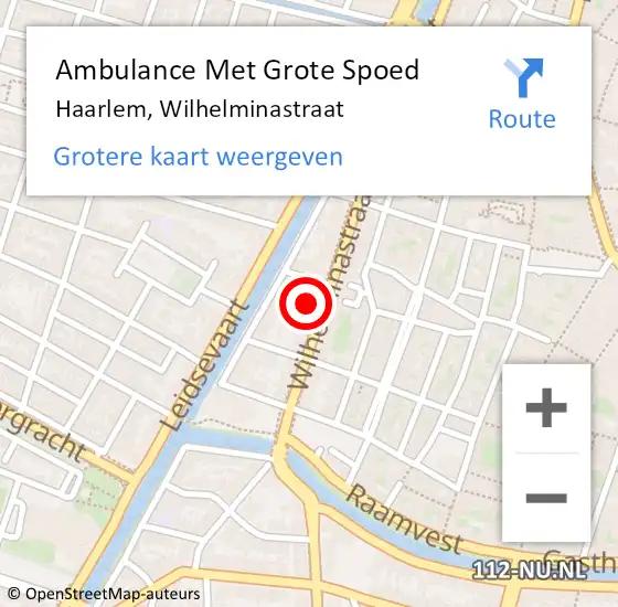 Locatie op kaart van de 112 melding: Ambulance Met Grote Spoed Naar Haarlem, Wilhelminastraat op 12 september 2024 13:42