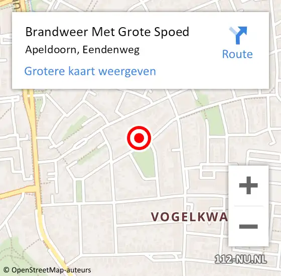 Locatie op kaart van de 112 melding: Brandweer Met Grote Spoed Naar Apeldoorn, Eendenweg op 12 september 2024 13:51