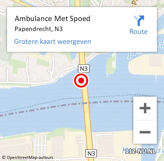 Locatie op kaart van de 112 melding: Ambulance Met Spoed Naar Papendrecht, N3 op 12 september 2024 13:55