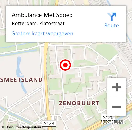 Locatie op kaart van de 112 melding: Ambulance Met Spoed Naar Rotterdam, Platostraat op 12 september 2024 14:08