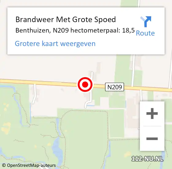 Locatie op kaart van de 112 melding: Brandweer Met Grote Spoed Naar Benthuizen, N209 hectometerpaal: 18,5 op 19 oktober 2014 21:54