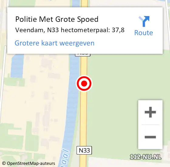 Locatie op kaart van de 112 melding: Politie Met Grote Spoed Naar Veendam, N33 hectometerpaal: 37,8 op 12 september 2024 14:29