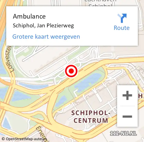 Locatie op kaart van de 112 melding: Ambulance Schiphol, Jan Plezierweg op 12 september 2024 14:52