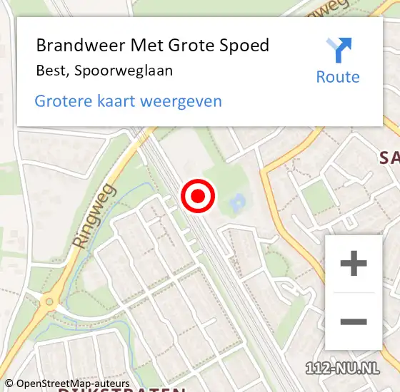 Locatie op kaart van de 112 melding: Brandweer Met Grote Spoed Naar Best, Spoorweglaan op 12 september 2024 14:56