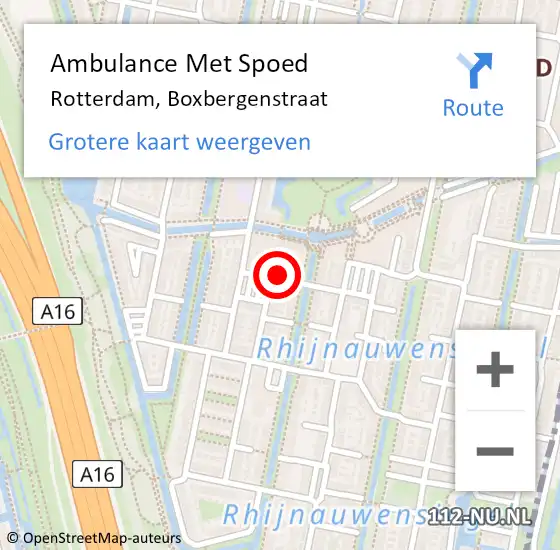 Locatie op kaart van de 112 melding: Ambulance Met Spoed Naar Rotterdam, Boxbergenstraat op 12 september 2024 15:03