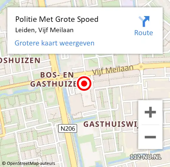 Locatie op kaart van de 112 melding: Politie Met Grote Spoed Naar Leiden, Vijf Meilaan op 12 september 2024 15:09