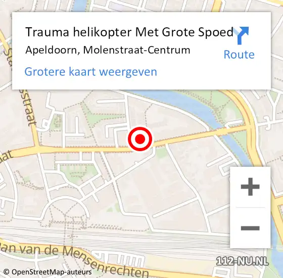 Locatie op kaart van de 112 melding: Trauma helikopter Met Grote Spoed Naar Apeldoorn, Molenstraat-Centrum op 12 september 2024 15:11