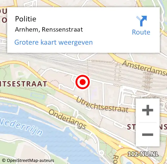 Locatie op kaart van de 112 melding: Politie Arnhem, Renssenstraat op 12 september 2024 15:27