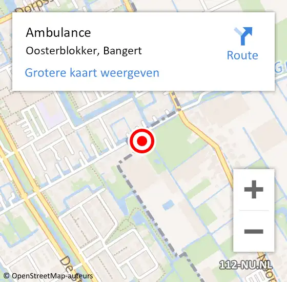 Locatie op kaart van de 112 melding: Ambulance Oosterblokker, Bangert op 12 september 2024 15:28