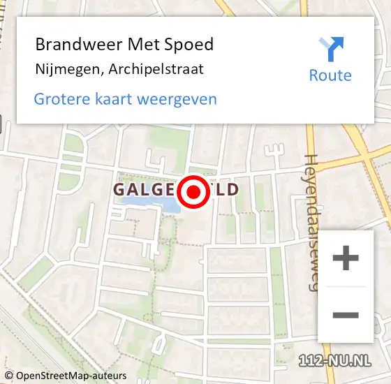 Locatie op kaart van de 112 melding: Brandweer Met Spoed Naar Nijmegen, Archipelstraat op 12 september 2024 15:37