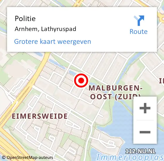 Locatie op kaart van de 112 melding: Politie Arnhem, Lathyruspad op 12 september 2024 15:41