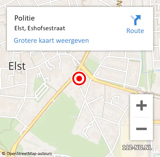 Locatie op kaart van de 112 melding: Politie Elst, Eshofsestraat op 12 september 2024 16:03