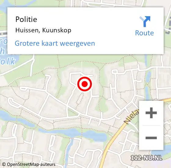 Locatie op kaart van de 112 melding: Politie Huissen, Kuunskop op 12 september 2024 16:05