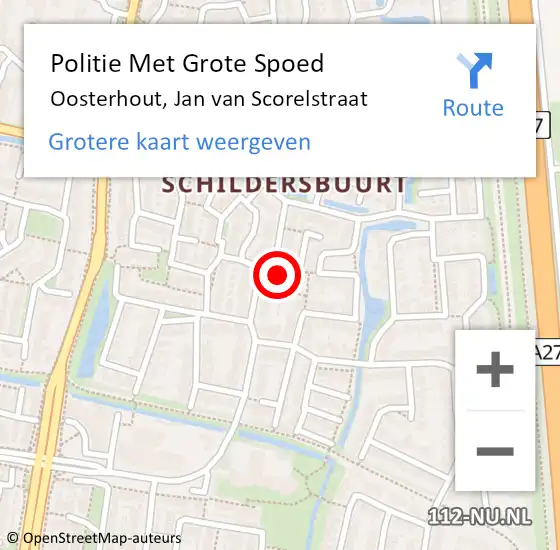 Locatie op kaart van de 112 melding: Politie Met Grote Spoed Naar Oosterhout, Jan van Scorelstraat op 12 september 2024 16:09