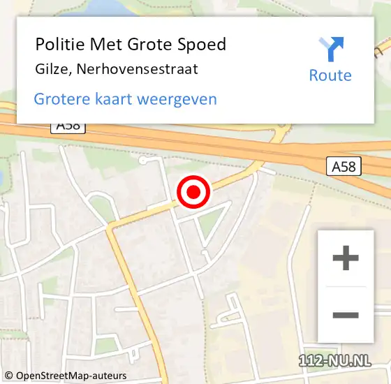 Locatie op kaart van de 112 melding: Politie Met Grote Spoed Naar Gilze, Nerhovensestraat op 12 september 2024 16:25