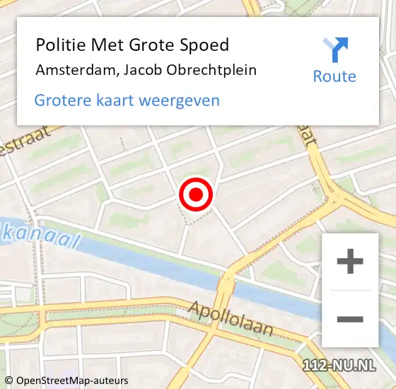 Locatie op kaart van de 112 melding: Politie Met Grote Spoed Naar Amsterdam, Jacob Obrechtplein op 12 september 2024 16:27