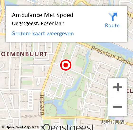 Locatie op kaart van de 112 melding: Ambulance Met Spoed Naar Oegstgeest, Rozenlaan op 12 september 2024 17:10