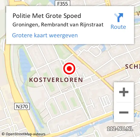 Locatie op kaart van de 112 melding: Politie Met Grote Spoed Naar Groningen, Rembrandt van Rijnstraat op 12 september 2024 17:23