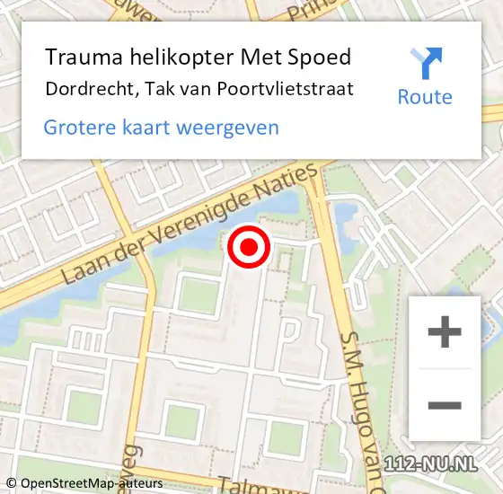 Locatie op kaart van de 112 melding: Trauma helikopter Met Spoed Naar Dordrecht, Tak van Poortvlietstraat op 12 september 2024 17:40