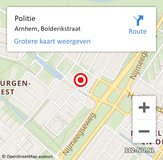 Locatie op kaart van de 112 melding: Politie Arnhem, Bolderikstraat op 12 september 2024 17:41