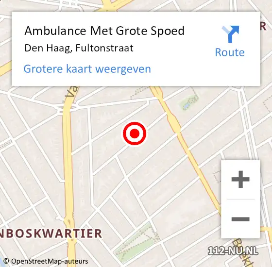 Locatie op kaart van de 112 melding: Ambulance Met Grote Spoed Naar Den Haag, Fultonstraat op 12 september 2024 18:09