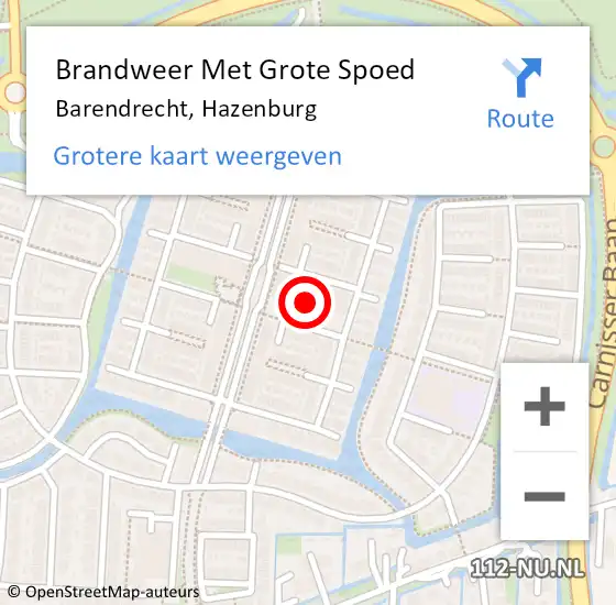 Locatie op kaart van de 112 melding: Brandweer Met Grote Spoed Naar Barendrecht, Hazenburg op 12 september 2024 18:10