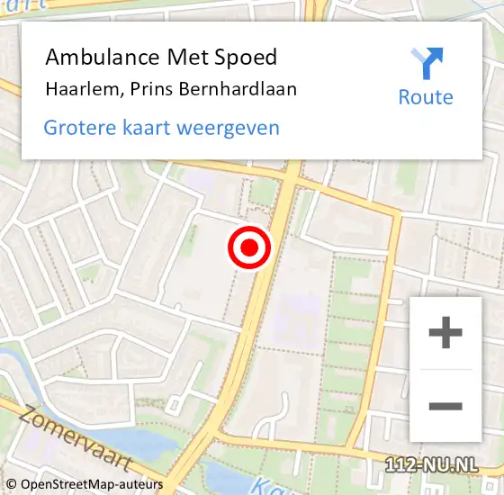 Locatie op kaart van de 112 melding: Ambulance Met Spoed Naar Haarlem, Prins Bernhardlaan op 12 september 2024 18:12