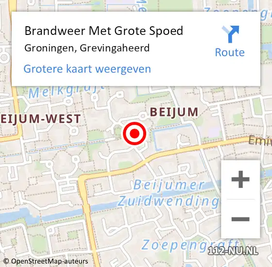 Locatie op kaart van de 112 melding: Brandweer Met Grote Spoed Naar Groningen, Grevingaheerd op 12 september 2024 18:19