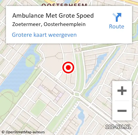 Locatie op kaart van de 112 melding: Ambulance Met Grote Spoed Naar Zoetermeer, Oosterheemplein op 12 september 2024 18:22