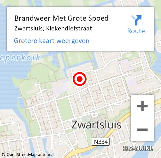 Locatie op kaart van de 112 melding: Brandweer Met Grote Spoed Naar Zwartsluis, Kiekendiefstraat op 12 september 2024 18:32