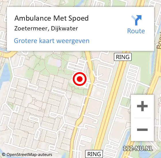 Locatie op kaart van de 112 melding: Ambulance Met Spoed Naar Zoetermeer, Dijkwater op 12 september 2024 18:33