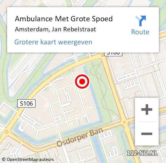 Locatie op kaart van de 112 melding: Ambulance Met Grote Spoed Naar Amsterdam, Jan Rebelstraat op 12 september 2024 18:55