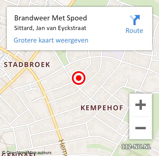 Locatie op kaart van de 112 melding: Brandweer Met Spoed Naar Sittard, Jan van Eyckstraat op 12 september 2024 18:59