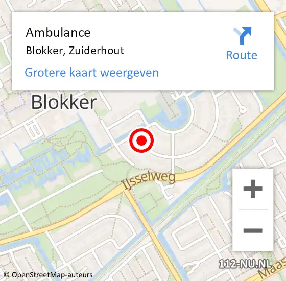 Locatie op kaart van de 112 melding: Ambulance Blokker, Zuiderhout op 12 september 2024 19:05