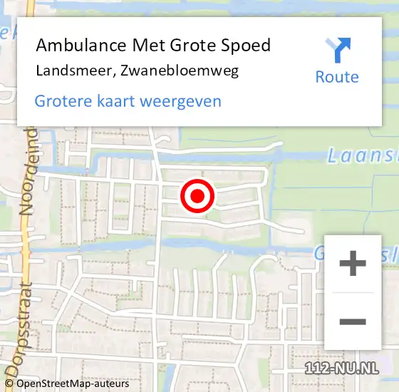 Locatie op kaart van de 112 melding: Ambulance Met Grote Spoed Naar Landsmeer, Zwanebloemweg op 12 september 2024 19:18