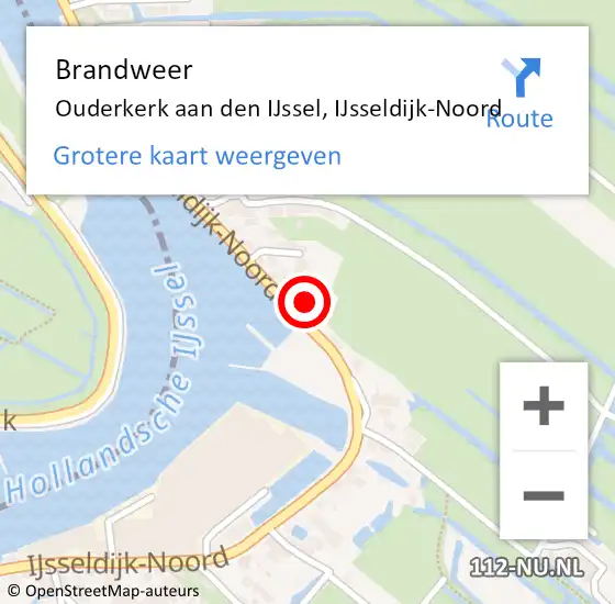 Locatie op kaart van de 112 melding: Brandweer Ouderkerk aan den IJssel, IJsseldijk-Noord op 12 september 2024 19:52