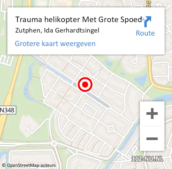 Locatie op kaart van de 112 melding: Trauma helikopter Met Grote Spoed Naar Zutphen, Ida Gerhardtsingel op 12 september 2024 19:56