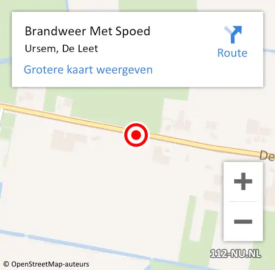 Locatie op kaart van de 112 melding: Brandweer Met Spoed Naar Ursem, De Leet op 12 september 2024 20:02