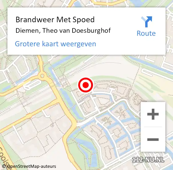 Locatie op kaart van de 112 melding: Brandweer Met Spoed Naar Diemen, Theo van Doesburghof op 12 september 2024 20:05